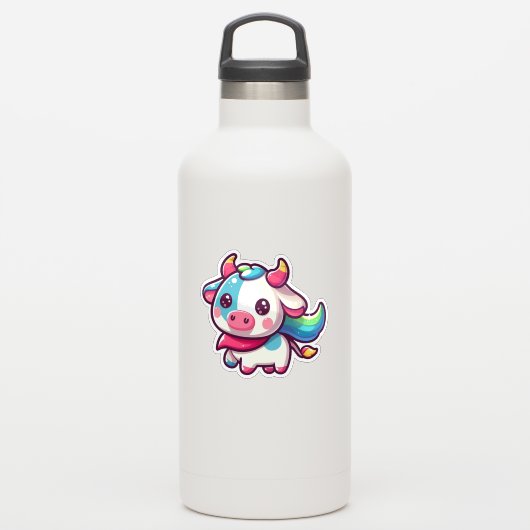 Schattige regenboogkleurige Koe met Playfu Charm Sticker (Waterfles)