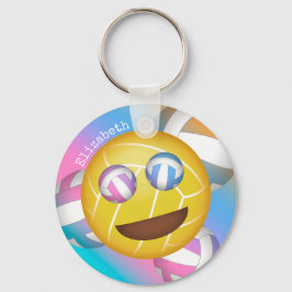 schattige regenboogpastels glimlachen volleyball e sleutelhanger