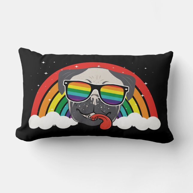 Schattige Regenboogpug Kussen (Voorkant)