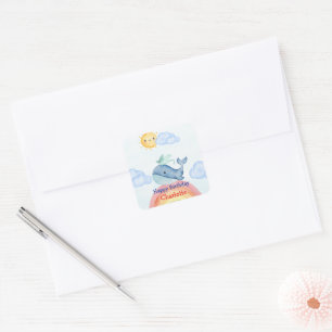 Schattige Regenboogrog walvis vis Verjaardagsfeest Vierkante Sticker
