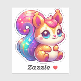 Schattige regenboogstaarteekhoorn met sprankelende sticker