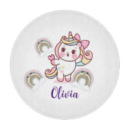 Schattige regenboogunikorn Gepersonaliseerd lade Snijplank