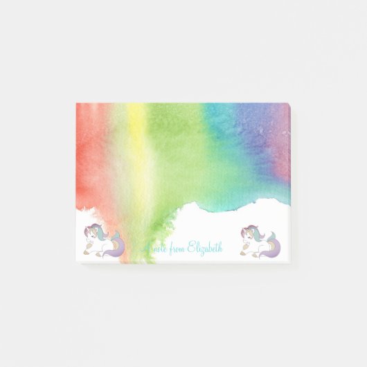 Schattige regenboogunikorn, Waterverf-spuit Post-it® Notes (Voorkant)