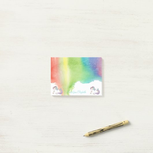 Schattige regenboogunikorn, Waterverf-spuit Post-it® Notes (Op bureau)