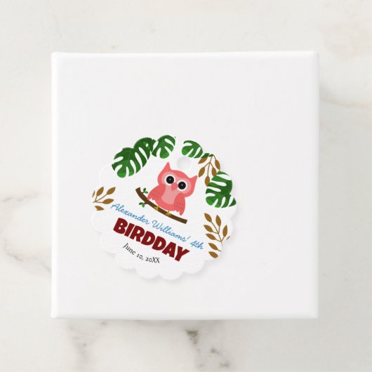 Schattige regenwoud uil vogel Kind verjaardagsfees Bedankjes Labels (In situ)