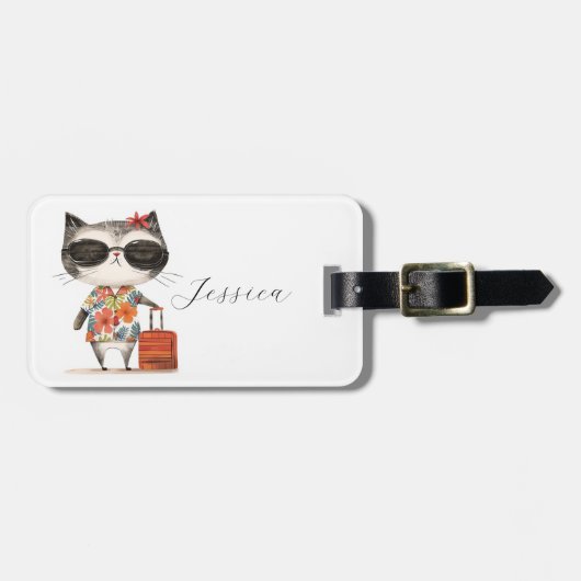 Schattige reiskat bagagelabel (Voorkant horizontaal)