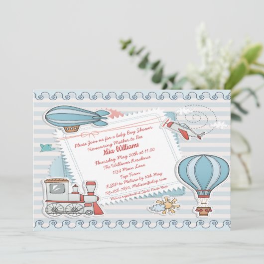 Schattige Reizen Thema Baby Boy Shower Kaart (Staand voorkant)
