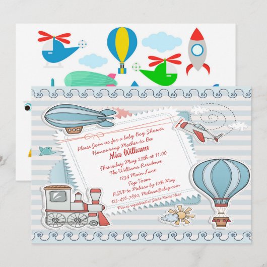 Schattige Reizen Thema Baby Boy Shower Kaart (Voorkant / Achterkant)