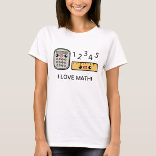 Schattige rekenmachine en liniaal Ik hou van wisku T-shirt
