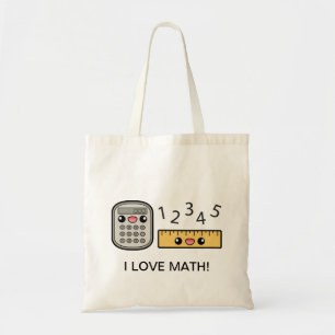Schattige rekenmachine en liniaal Ik hou van wisku Tote Bag