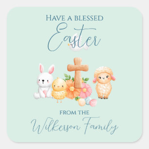 Schattige Religieuze Paasdieren Vierkante Sticker