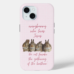 Schattige Religieuze Roze Stip Bruine Konijnen Knu iPhone 15 Case