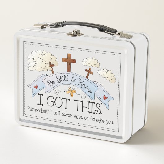 Schattige Religieuze White Metal Lunch Box (Voorkant)