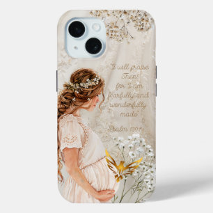 Schattige Religieuze Zwangere Moeder Kant Bloemige iPhone 15 Case
