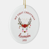 Schattige rendier Baby 1e kerstversiering Keramisch Ornament (Rechts)