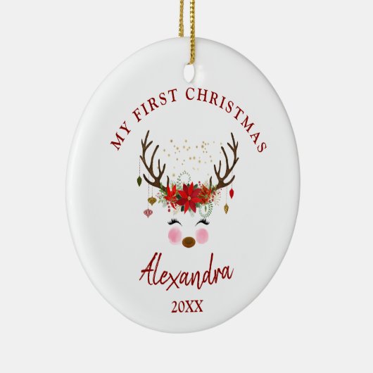 Schattige rendier Baby 1e kerstversiering Keramisch Ornament (Rechts)