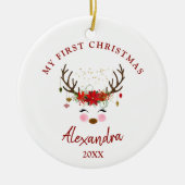 Schattige rendier Baby 1e kerstversiering Keramisch Ornament (Voorkant)