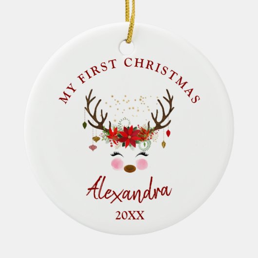 Schattige rendier Baby 1e kerstversiering Keramisch Ornament (Voorkant)