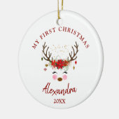 Schattige rendier Baby 1e kerstversiering Keramisch Ornament (Links)