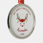 Schattige rendier Baby 1e kerstversiering Metalen Ornament (Rechts)