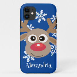 Schattige rendier Cartoon Christmas Fun Blue Case-Mate iPhone Case