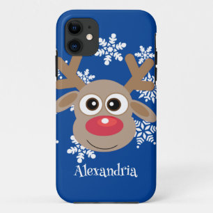 Schattige rendier Cartoon Christmas Fun Blue Case-Mate iPhone Case