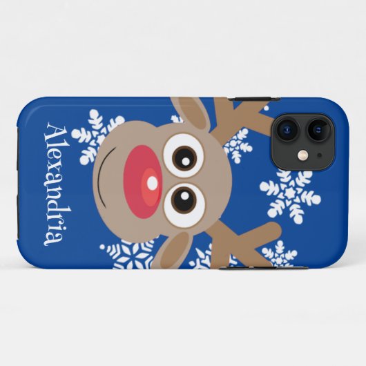Schattige rendier Cartoon Christmas Fun Blue Case-Mate iPhone Case (Achterkant (horizontaal))