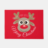 Schattige rendier Cartoon Christmas Red Script Deurmat (Voorkant)