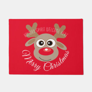Schattige rendier Cartoon Christmas Red Script Deurmat