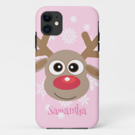 Schattige rendier Cartoon kerst leuk meisjesroze Case-Mate iPhone Case