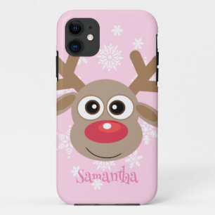 Schattige rendier Cartoon kerst leuk meisjesroze Case-Mate iPhone Case