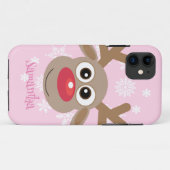 Schattige rendier Cartoon kerst leuk meisjesroze Case-Mate iPhone Case (Achterkant (horizontaal))