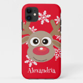 Schattige rendier Cartoon Kerstplezier Rood Wit Case-Mate iPhone Case (Achterkant)