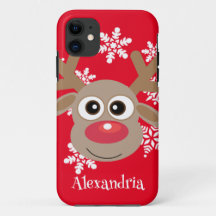 Schattige rendier Cartoon Kerstplezier Rood Wit