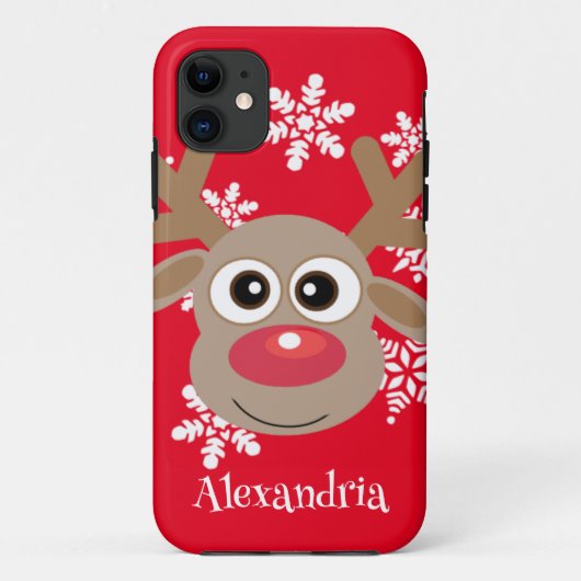 Schattige rendier Cartoon Kerstplezier Rood Wit Case-Mate iPhone Case (Achterkant)