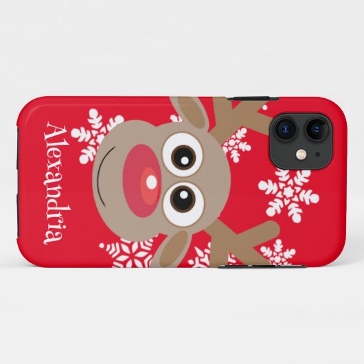 Schattige rendier Cartoon Kerstplezier Rood Wit Case-Mate iPhone Case (Achterkant (horizontaal))