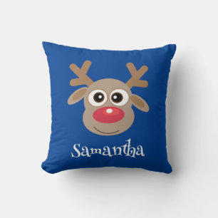 Schattige rendier Cartoon naam blauw kerst Kussen