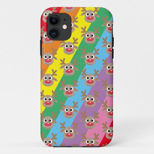 Schattige rendier Cartoon Patroon Kerstmis Regenbo Case-Mate iPhone Case (Achterkant)