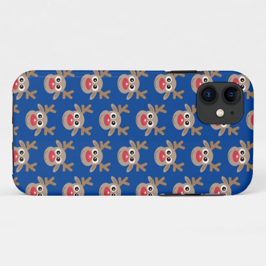 Schattige rendier Cartoon Pattern Christmas Blue Case-Mate iPhone Case (Achterkant (horizontaal))