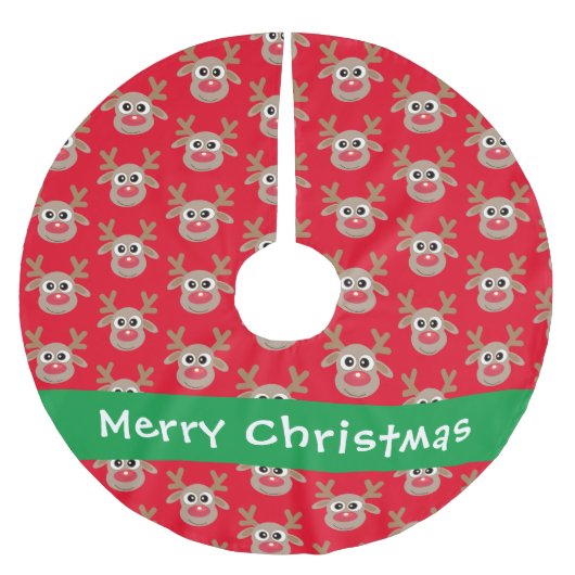 Schattige rendier Cartoon Pattern Red Kerstboom Rok (Voorkant)