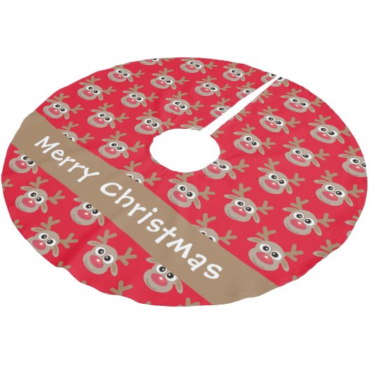 Schattige rendier Cartoon Pattern Rood Naam Kerstboom Rok (Gekanteld)