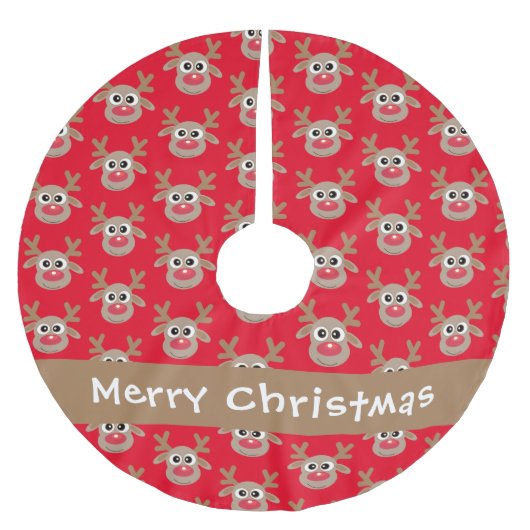 Schattige rendier Cartoon Pattern Rood Naam Kerstboom Rok (Voorkant)