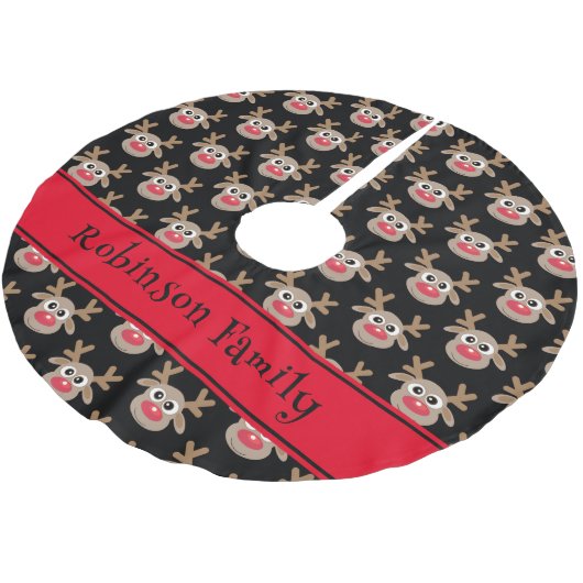 Schattige rendier Cartoon Pattern Rood Zwart Kerstboom Rok (Gekanteld)