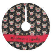 Schattige rendier Cartoon Pattern Rood Zwart Kerstboom Rok (Voorkant)