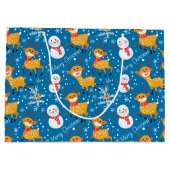 Schattige rendier en sneeuwman blauw groot cadeauzakje (Achterkant)
