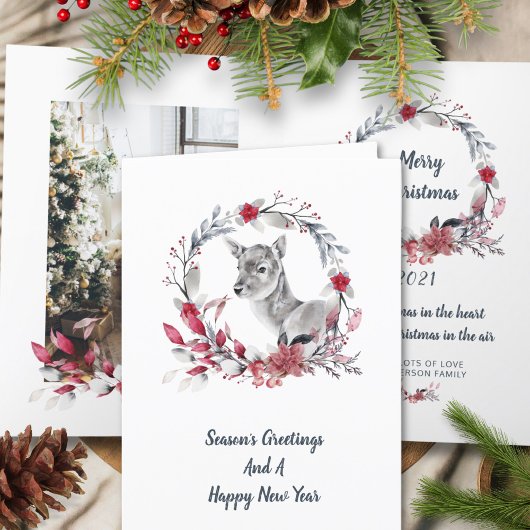 Schattige rendier familie een foto Vrolijk kerstfe Feestdagen Kaart