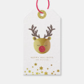 Schattige rendier | Fun Christmas White & Gold Min Cadeaulabel (Voorkant)
