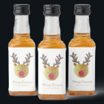 Schattige rendier | Fun Christmas Wit & Goud Likeurfles Etiket<br><div class="desc">Eenvoudige kerst wit & goud mini alcohol fles label met schattige rendieren met sprankelende rode neus. Pas met korte groet en de naam van de afzender aan. Mix en match met andere design in deze serie.</div>