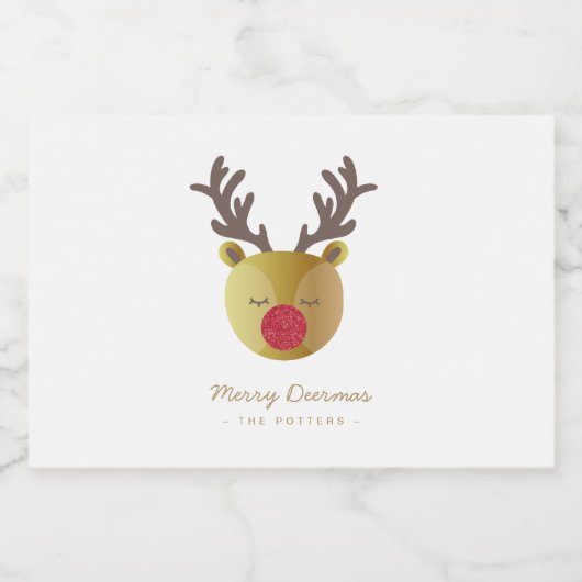 Schattige rendier | Fun Christmas Wit & Goud Likeurfles Etiket (Enkel label)