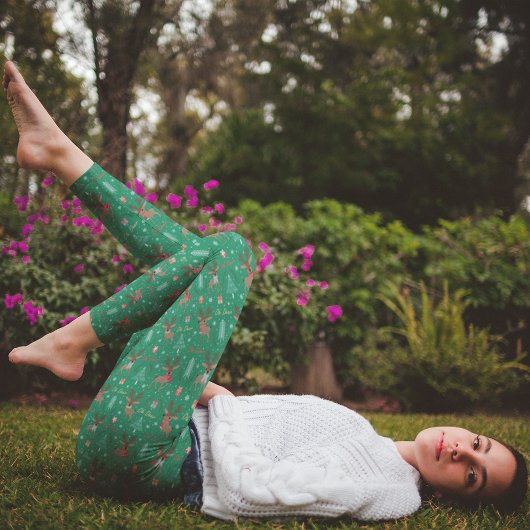 Schattige rendier groene kerstpyjamabroek leggings